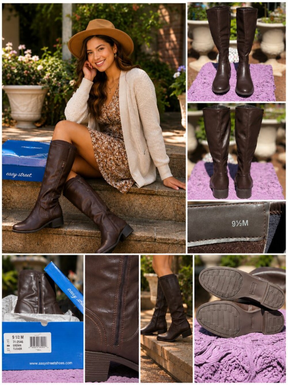 🤎Easy Street Tucker Brown Knee High Boots Size 9.5M Comfort Riding Boot 👢